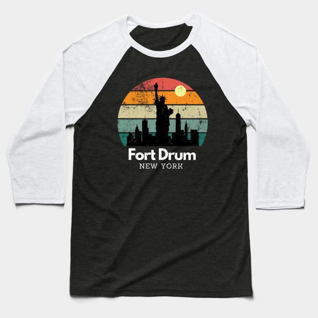 Fort Drum, NY // Vintage Sunset NY Skyline Baseball T-Shirt by Dear Military Spouse 